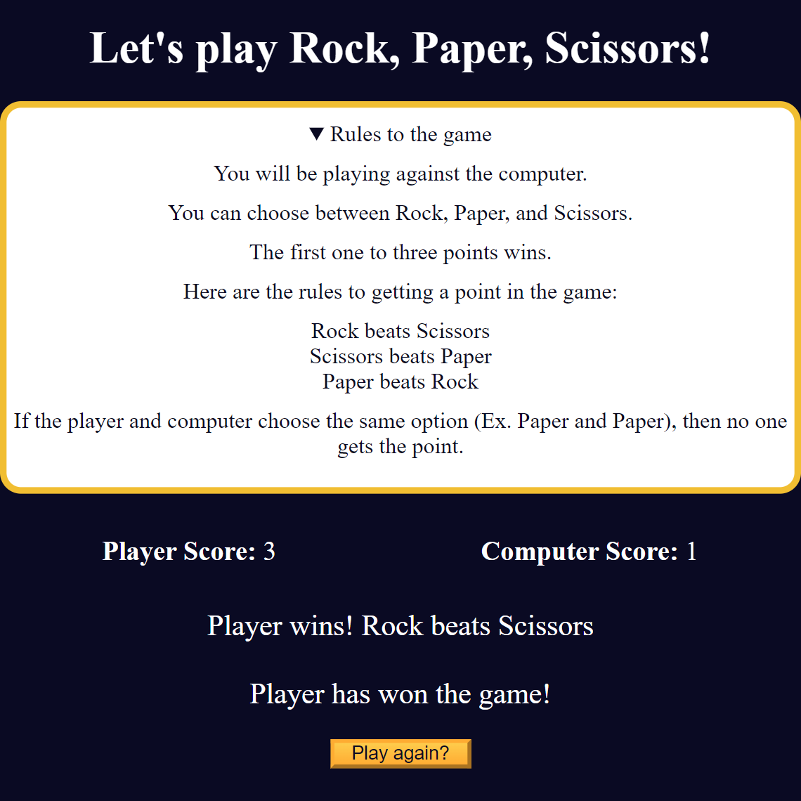 Rock, Paper, Scissors Game Project Screenshot.